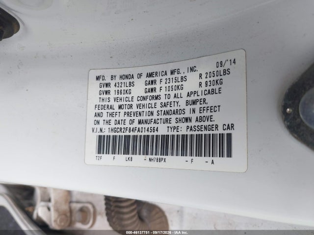 Продаж на аукціоні авто 2015 Honda Accord Ex-l, vin: 1HGCR2F84FA014564, номер лоту: 46137751
