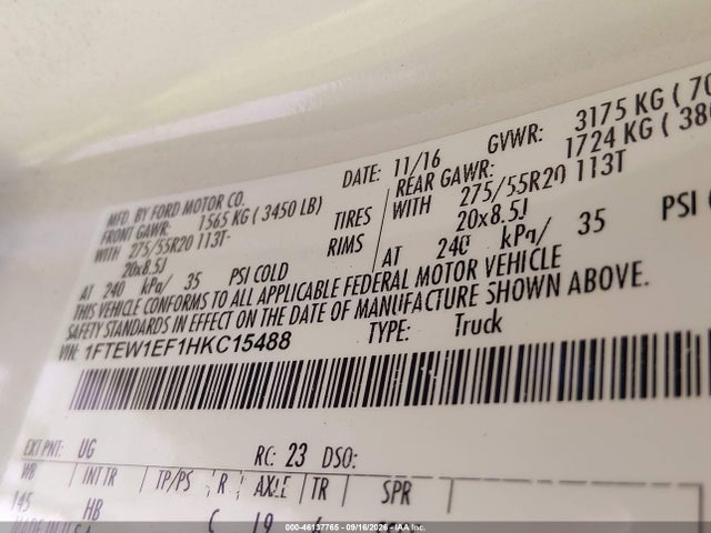 Ford F-150 Lariat 2017 1FTEW1EF1HKC15488 Image 9