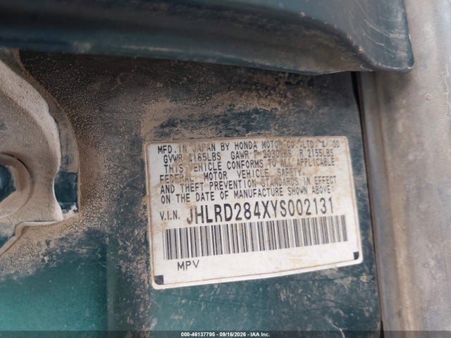 Aukcja sprzedaży 2000 Honda Cr-v Lx, vin: JHLRD284XYS002131, numer aukcji: 46137795