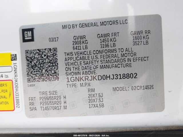 1GNKRJKD0HJ318802 Chevrolet Traverse Premier