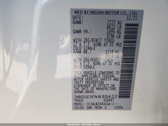 Nissan Frontier Sv 4x2 2026 1N6ED1EJXTN630422 Image 9