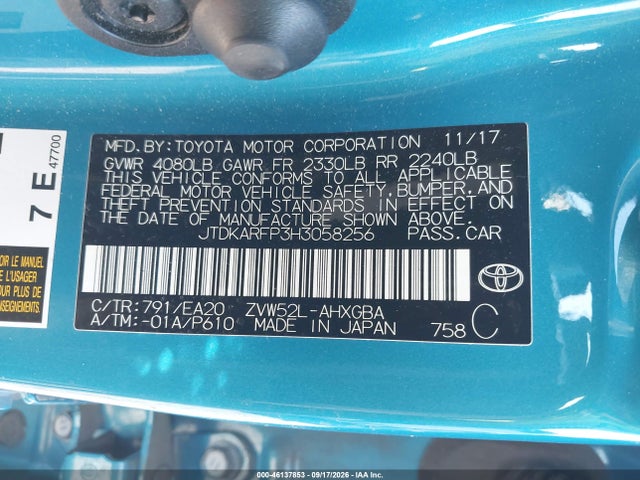 Продаж на аукціоні авто 2017 Toyota Prius Prime Premium, vin: JTDKARFP3H3058256, номер лоту: 46137853