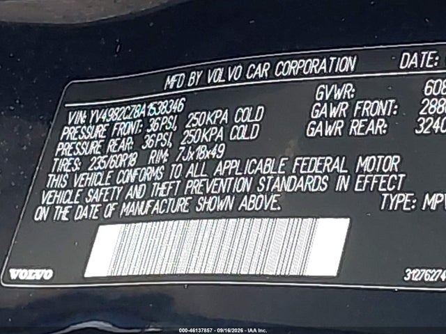 Продажа на аукционе авто 2010 Volvo Xc90 3.2, vin: YV4982CZ8A1538346, номер лота: 46137857