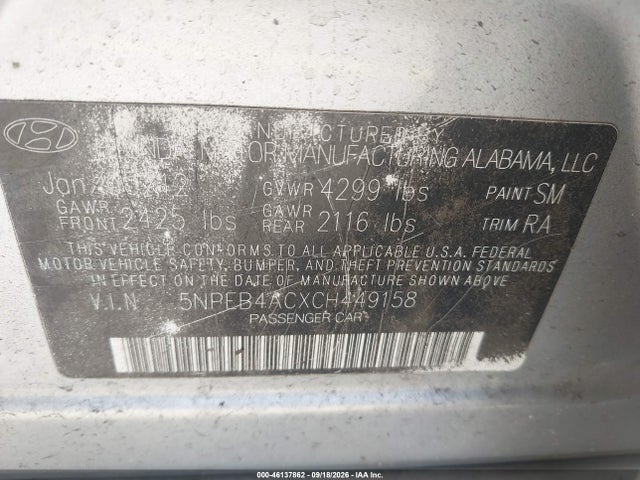 Продаж на аукціоні авто 2012 Hyundai Sonata Gls, vin: 5NPEB4ACXCH449158, номер лоту: 46137862