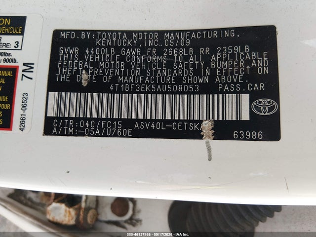 46137866 :رقم المزاد ، 4T1BF3EK5AU508053 vin ، 2010 Toyota Camry Se مزاد بيع
