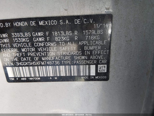 Honda FIT LX 2015 3HGGK5H5XFM748736 Image 9