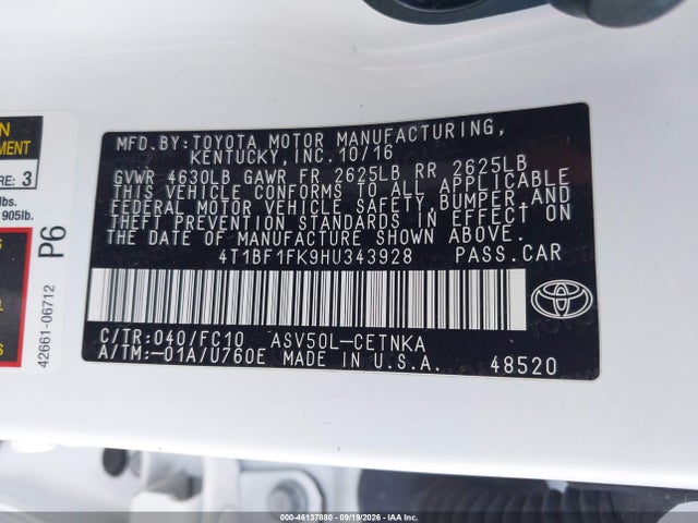 Продаж на аукціоні авто 2017 Toyota Camry Le, vin: 4T1BF1FK9HU343928, номер лоту: 46137880