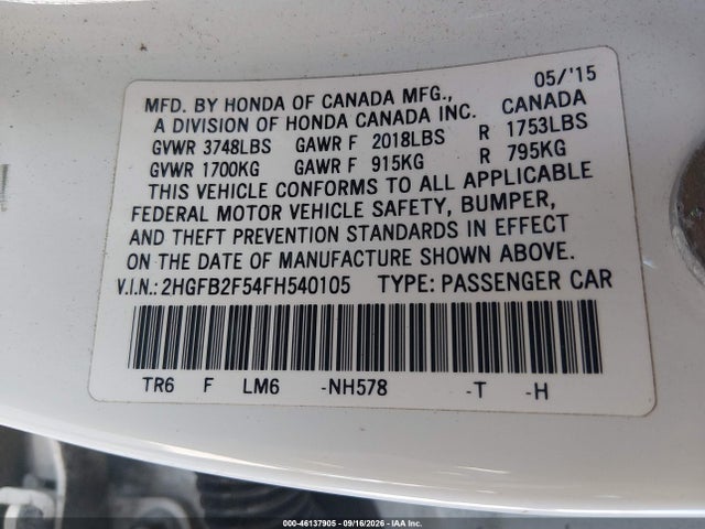 2HGFB2F54FH540105 Honda Civic Lx