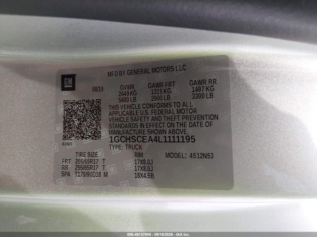 Aukcja sprzedaży 2020 Chevrolet Colorado 2wd  Long Box Lt, vin: 1GCHSCEA4L1111195, numer aukcji: 46137908