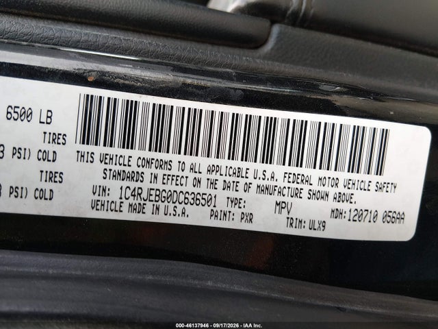 Продаж на аукціоні авто 2013 Jeep Grand Cherokee Limited, vin: 1C4RJEBG0DC636501, номер лоту: 46137946