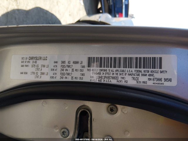 46137956 :رقم المزاد ، 1D3HB13PX9S700693 vin ، 2009 Dodge Ram 1500 Slt/sport/trx مزاد بيع