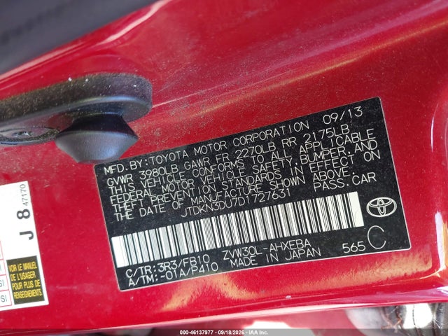 Продаж на аукціоні авто 2013 Toyota Prius Three, vin: JTDKN3DU7D1727631, номер лоту: 46137977