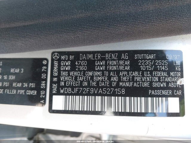 Продажа на аукционе авто 1997 Mercedes-benz E 420, vin: WDBJF72F9VA527158, номер лота: 46137985