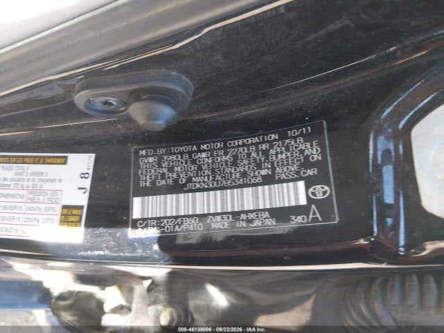 46138006 :رقم المزاد ، JTDKN3DU7B5341068 vin ، 2011 Toyota Prius Two مزاد بيع