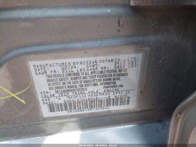 46138020 :رقم المزاد ، 3N1AB8BVXRY303816 vin ، 2024 Nissan Sentra S Xtronic Cvt مزاد بيع