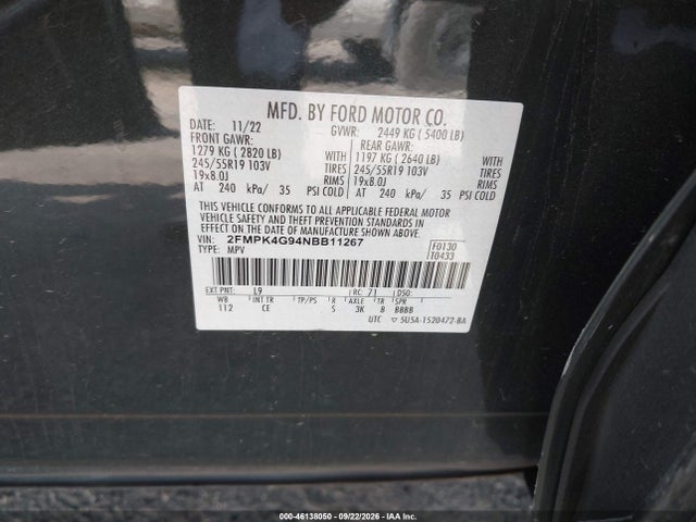 Ford EDGE SE 2022 2FMPK4G94NBB11267 Image 9