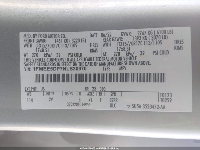 Продажа на аукционе авто 2022 Ford Bronco Outer Banks, vin: 1FMEE5DP7NLB30970, номер лота: 46138079