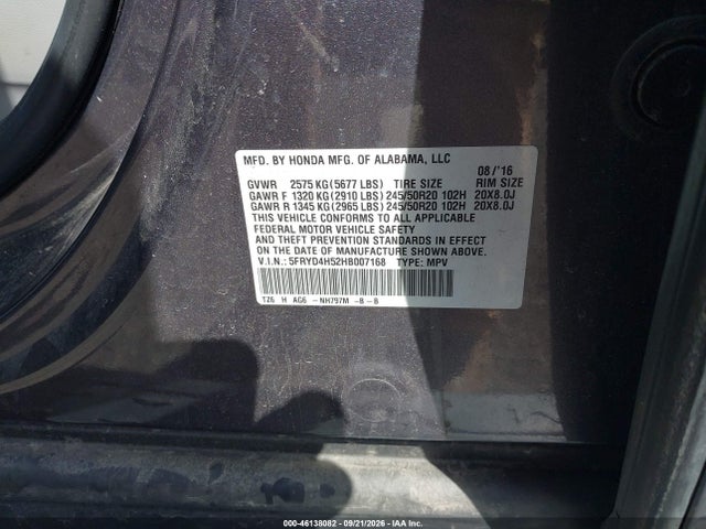 46138082 :رقم المزاد ، 5FRYD4H52HB007168 vin ، 2017 Acura Mdx Technology Package مزاد بيع