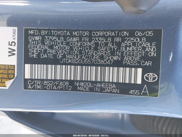 Aukcja sprzedaży 2005 Toyota Prius, vin: JTDKB20U557038047, numer aukcji: 46138104
