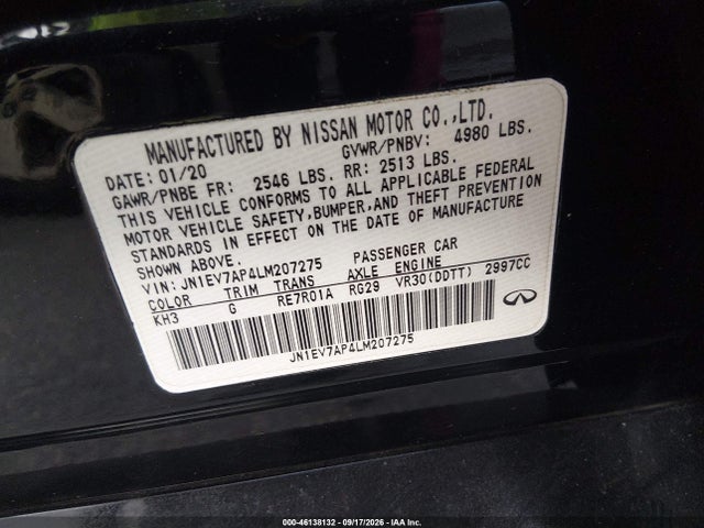 Продажа на аукционе авто 2020 Infiniti Q50 Sport, vin: JN1EV7AP4LM207275, номер лота: 46138132