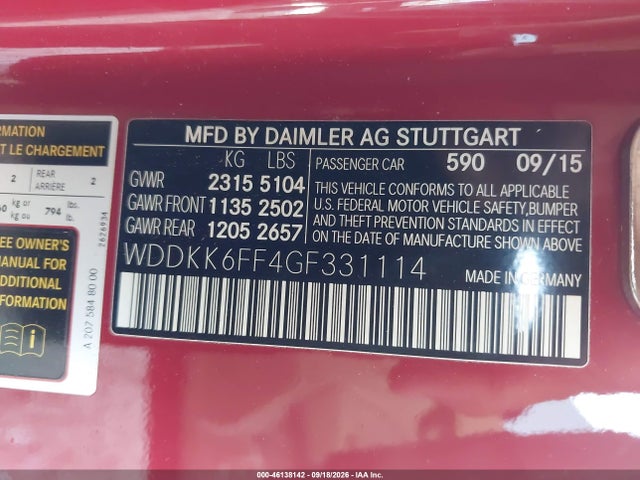 Продажа на аукционе авто 2016 Mercedes-benz E 400, vin: WDDKK6FF4GF331114, номер лота: 46138142