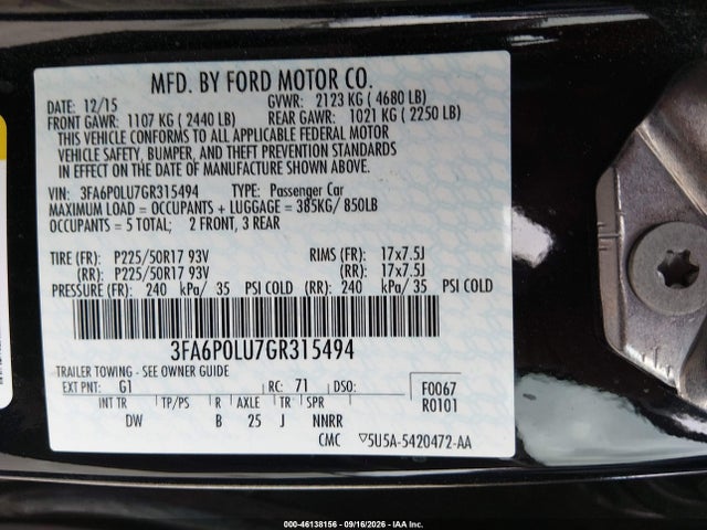 Ford Fusion Hybrid Se 2016 3FA6P0LU7GR315494 Image 9