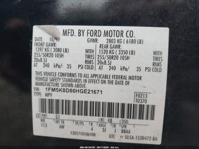 Ford EXPLORER XLT 2017 1FM5K8D86HGE21671 Image 9