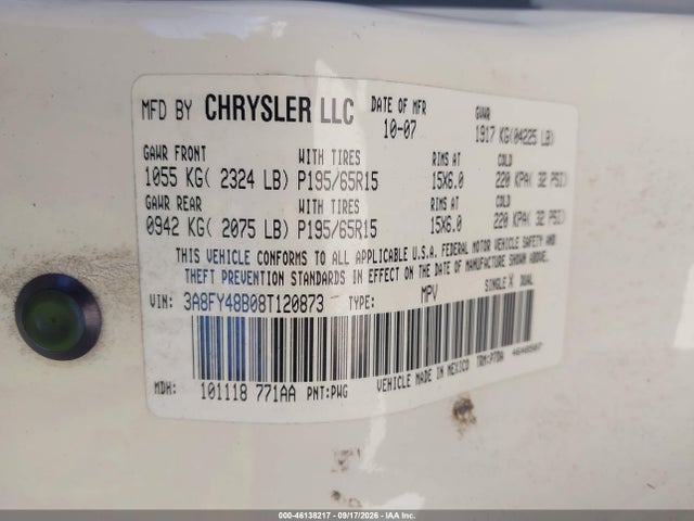 Aukcja sprzedaży 2008 Chrysler Pt Cruiser Lx, vin: 3A8FY48B08T120873, numer aukcji: 46138217