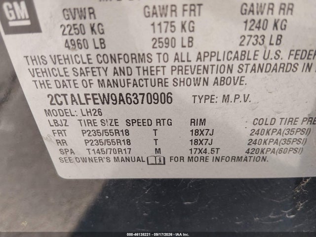 Aukcja sprzedaży 2010 Gmc Terrain Slt-1, vin: 2CTALFEW9A6370906, numer aukcji: 46138221