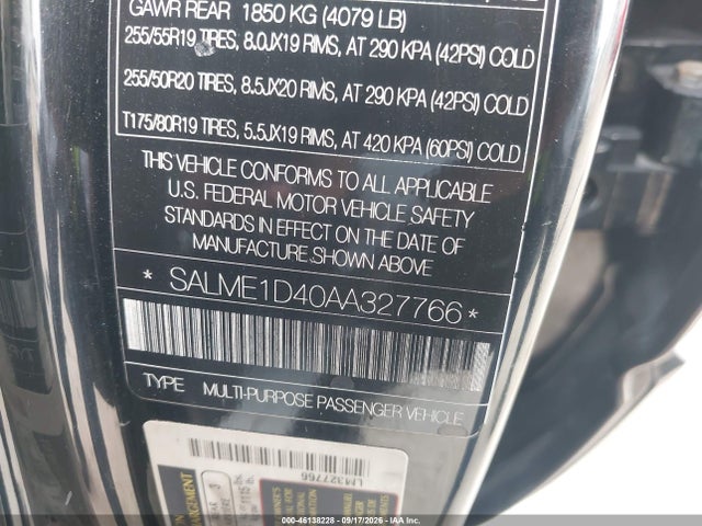 46138228 :رقم المزاد ، SALME1D40AA327766 vin ، 2010 Land Rover Range Rover Hse مزاد بيع