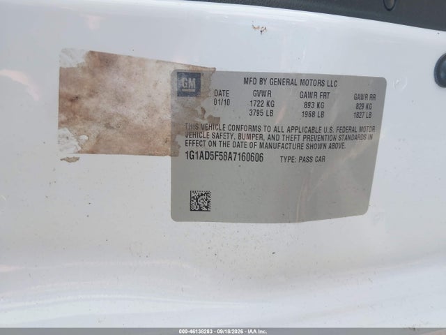 2010 Chevrolet Cobalt Lt მანქანა იყიდება აუქციონზე, vin: 1G1AD5F58A7160606, აუქციონის ნომერი: 46138283