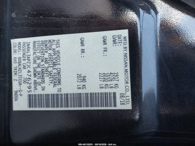 46138291 :رقم المزاد ، 1N4AL3AP2JC476295 vin ، 2018 Nissan Altima 2.5 Sr مزاد بيع