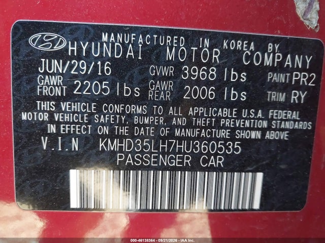 Aukcja sprzedaży 2017 Hyundai Elantra Gt, vin: KMHD35LH7HU360535, numer aukcji: 46138364