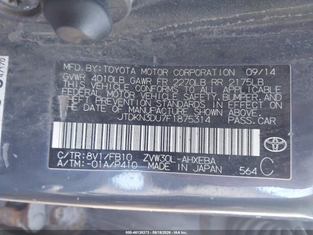 Продажа на аукционе авто 2015 Toyota Prius Two, vin: JTDKN3DU7F1875314, номер лота: 46138373