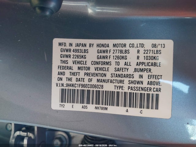 Aukcja sprzedaży 2014 Acura Rlx, vin: JH4KC1F96EC006028, numer aukcji: 46138402