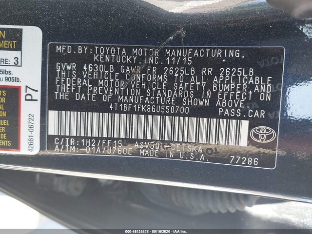 Toyota CAMRY SE 2016 4T1BF1FK8GU550700 Image 9