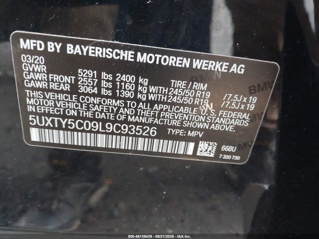 2020 Bmw X3 Xdrive30i მანქანა იყიდება აუქციონზე, vin: 5UXTY5C09L9C93526, აუქციონის ნომერი: 46138439