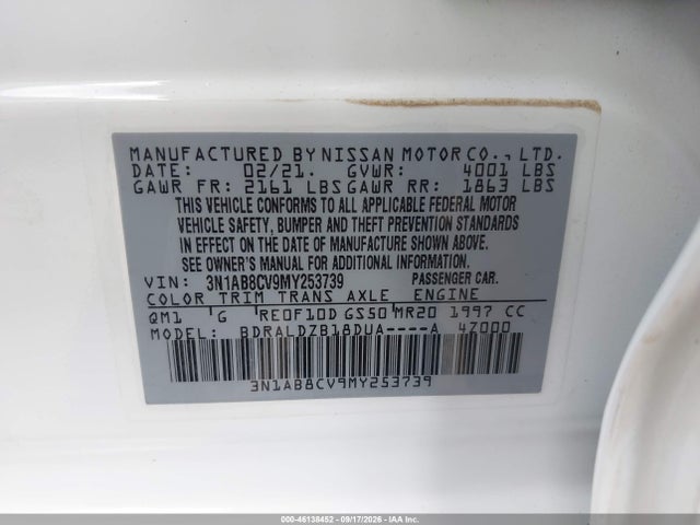 Продажа на аукционе авто 2021 Nissan Sentra Sv Xtronic Cvt, vin: 3N1AB8CV9MY253739, номер лота: 46138452