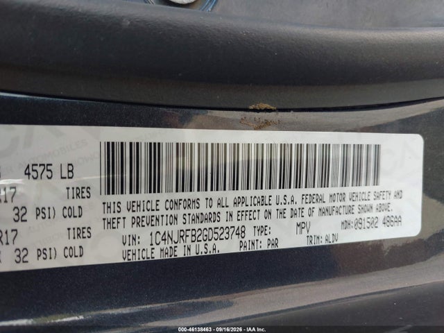 46138463 :رقم المزاد ، 1C4NJRFB2GD523748 vin ، 2016 Jeep Patriot High Altitude Edition مزاد بيع