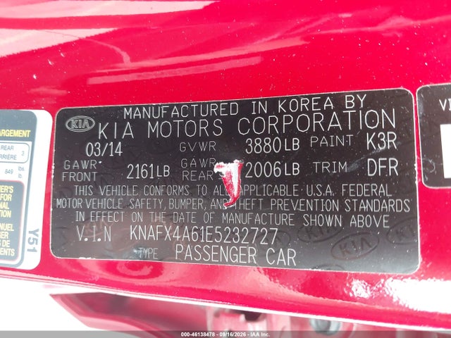 KIA FORTE LX 2014 KNAFX4A61E5232727 Image 9