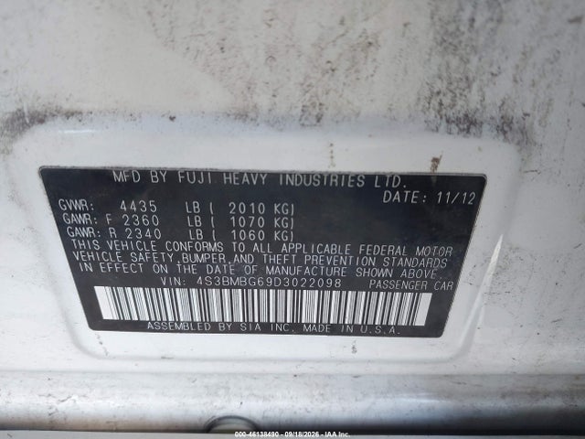 Продаж на аукціоні авто 2013 Subaru Legacy 2.5i Premium, vin: 4S3BMBG69D3022098, номер лоту: 46138490