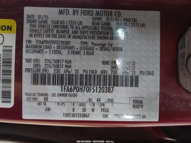 Продажа на аукционе авто 2015 Ford Fusion Se, vin: 1FA6P0H70F5120387, номер лота: 46138504