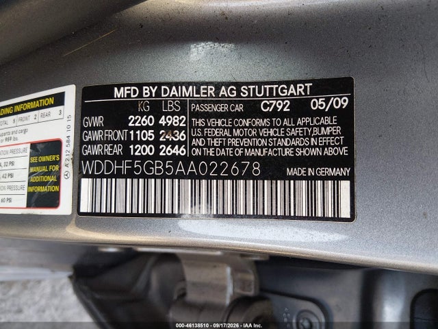 Aukcja sprzedaży 2010 Mercedes-benz E 350, vin: WDDHF5GB5AA022678, numer aukcji: 46138510