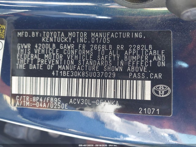 Aukcja sprzedaży 2005 Toyota Camry Le, vin: 4T1BE30K85U037029, numer aukcji: 46138530