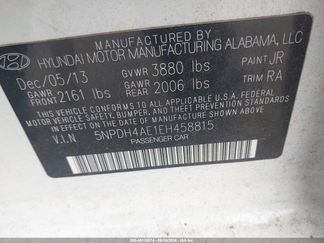 Aukcja sprzedaży 2014 Hyundai Elantra Se, vin: 5NPDH4AE1EH458815, numer aukcji: 46138574