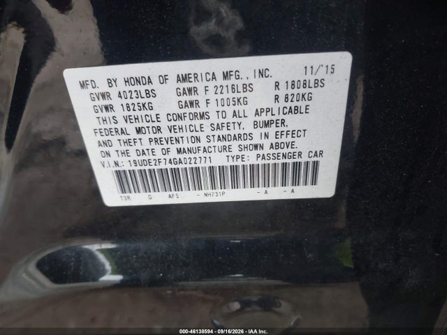 Acura Ilx Premium Package/technology Plus Package 2016 19UDE2F74GA022771 Image 9