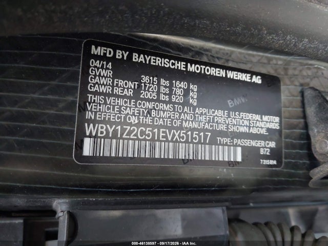 Продаж на аукціоні авто 2014 Bmw I3, vin: WBY1Z2C51EVX51517, номер лоту: 46138597