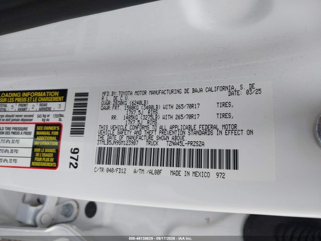 46138629 :رقم المزاد ، 3TMLB5JN9SM123987 vin ، 2025 Toyota Tacoma Trd Off Road مزاد بيع