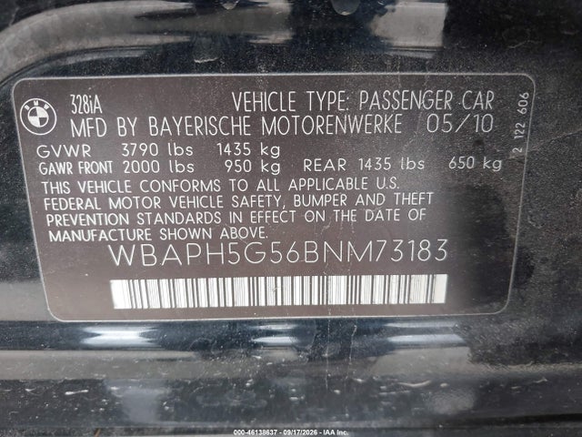 Продаж на аукціоні авто 2011 Bmw 328i, vin: WBAPH5G56BNM73183, номер лоту: 46138637