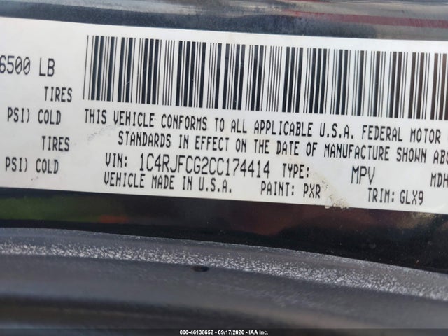 2012 Jeep Grand Cherokee Overland მანქანა იყიდება აუქციონზე, vin: 1C4RJFCG2CC174414, აუქციონის ნომერი: 46138652